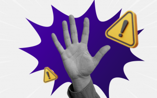Mão em cinza com sinais de atenção escrito: Sinistro de seguro garantia